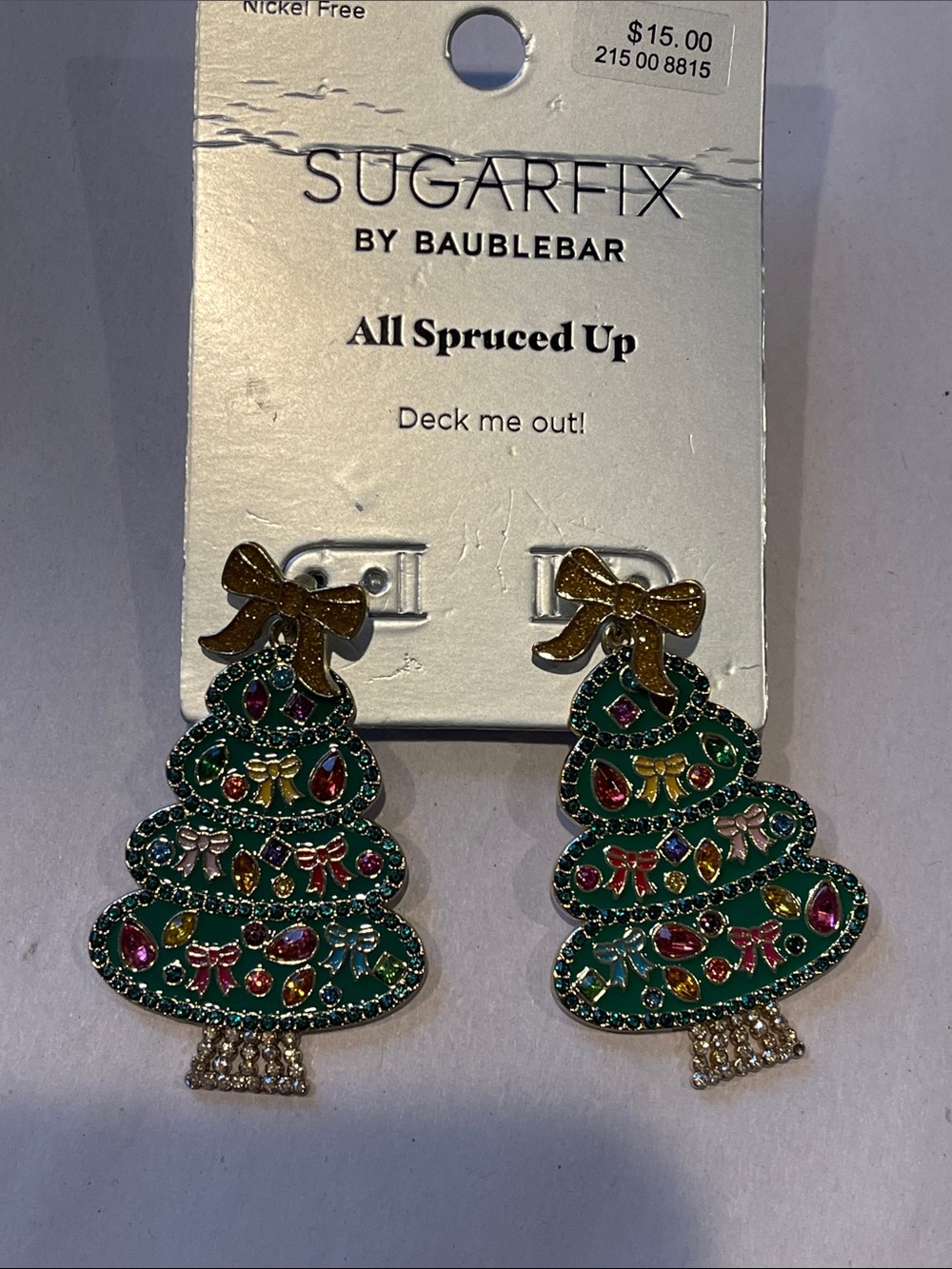 Sugarfix by BaubleBar Green Enamel Christmas Tree Earrings with Gold Bows